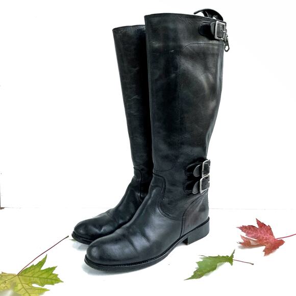 Country Road Black Leather Riding Boots | Round Toe Silver Buckle | Equestrian - Picture 1 of 16